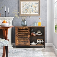 VASAGLE Comoda cu usi glisante pentru bucatarie sau living, cadru metalic, stil industrial, 100x35x70 cm, maro rustic