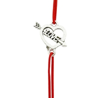 Martisor Bratara Elastica cu Pandantiv din Inox, Jolie, pentru Dama, Set 12 bucati, Snur Rosu Textil, Model Inima Love