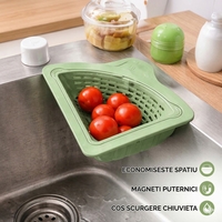 Cos Scurgere Chiuveta, Vafy, Strecuratoare Triunghiulara pentru Bucatarie, Suport Depozitare, Cos Perforat, Clatire cu Jet de Apa, 23 x 9.5x 6 cm, Verde