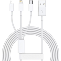 Cablu USB 3in1 Flippy SX - 21, USB la micro USB/USB-C/compatibil iphone, 3A, 1.2m (alb)