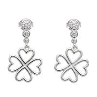 Cercei din Argint 925, Jolie Silver, pentru Dama, Model Trifoi Contur Cu 3 Pietre, 4.30 g, Argintiu