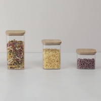 Cutii de Depozitare Alimente, Flippy, Set din 6 Cutii de tip Container, Cutii pentru Cereale, din Plastic, Capac din Bambuc, 2pc 0.5 l. 2pc 0.8 l