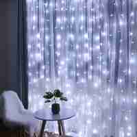 Instalatie Craciun, Tip Perdea, IP44, 2 m x 2 m, 240 LED-uri, Alb rece, 8 jocuri de lumini, Transformator cu telecomanda, Interconectabila, Prelungitor 5 m inclus, Fir transparent, Interior/ Exterior, Vafy