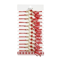 Martisor Bratara cu Ciucure pentru Dama, Jolie, Model Potcoava cu Trifoi, Set 12 bucati, Pandativ din Inox, Snur Reglabil, Rosu/Alb