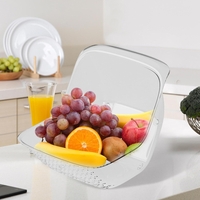 Cos de Spalat Legume/Fructe, Vafy, cu Scurgere Apa, din PET, 15.5 x 18.6 x 16.2 cm, Transparent