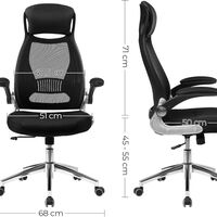 SONGMICS Scaun de birou ergonomic cu tetiera si brate rabatabile, spatar mesh, maxim 120 kg, 68x116-126 cm, negru