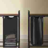 VASAGLE Cos rufe 4x40L, saci detasabili, raft superior si cadru metalic, 116x33x72 cm, maro si negru