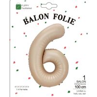 Balon din Folie Metalizata, Flippy, Figurina Cifra, Model 6, Tema Aniversare 100 cm, Ambalaj Individual, Pai Inclus, Umflare cu Aer sau Heliu, Crem