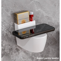 Scrumiera creativa Flippy, Forma de Toaleta, Capac Argintiu, Material ABS si Otel Inoxidabil, 12.5 x 9.8 x 8.4 cm, Fixare prin Lipire sau De Sine Statator, pentru Baie, Camera, Bucatarie, Balcon, Argintiu