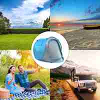 Cort plaja si picnic Sersimo, protectie UV, 210x130x90 cm, albastru gri