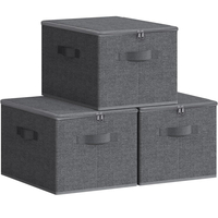 SONGMICS Set 3 cutii de depozitare pliabile, organizatoare pentru dulap, textil, 40x30x25 cm, gri