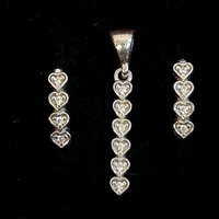 Set din Argint 925 Cercei si Pandantiv, Jolie Silver, pentru Dama, Model Inimi cu Pietre, Design Fin si Romantic, 3.52 g, Argintiu