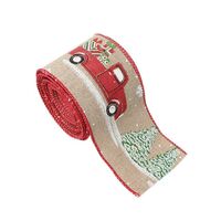 Panglica Decorativa pentru Craciun, Flippy, Ornament pentru Brad de Craciun, Pretreceri, Panglica cu Design Masina Rosie, 200 x 6.3 cm, Khaki