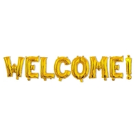 Set Baloane din Folie Metalizata, Flippy, Model WELCOME!, Litere de 40 cm, Baloane Party, Ambalaj Individual, Pai Inclus, Umflare cu Aer sau Heliu, Auriu