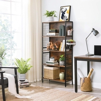 VASAGLE Biblioteca, raft cu 4 niveluri, cadru otel si polite din MDF, 74x30x155cm, maro rustic si negru