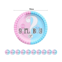 Set 10 Farfurii Gender Reveal, Vafy, Girl or Boy, din Carton, 18 cm, Roz/Albastru