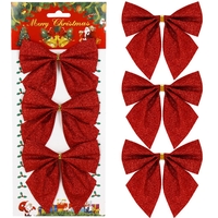 Set 3 ornamente pentru bradul de Craciun, fundita, 11cm, rosu