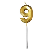 Lumanare Cifra 9, Flippy, Model Diamond, 5 x 3.4 cm, Auriu