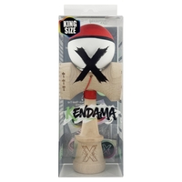 Kendama X Originala, Profesionala, Flippy, Cupe Mari KING SIZE V3, Rubber Grip, Gaura in Baza, Rulment Metalic, din lemn 18 cm, Ata 62/65 cm, S Bicolor Rosu/Alb