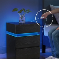 VASAGLE Noptiera din MDF cu iluminare LED, culori si intensitate reglabile, 35x40x55cm, negru
