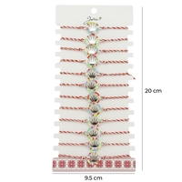 Bratara Martisor pentru Dama, Jolie, Model Coroana, Set 12 bucati, Pandativ Argintiu din Inox cu Elemente Multicolore, Snur Alb/Rosu