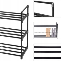 SONGMICS Suport pentru pantofi, cadru metalic cu 3 nivele, 12-15 perechi, stivuibil, 54x92x30cm, negru