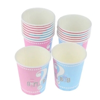 Set 10 Pahare Gender Reveal, Vafy, Girl or Boy, din Carton, 7 x 5 x 8.5 cm, 250 ml, Roz/Albastru