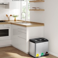 SONGMICS Cos de gunoi din inox cu 3 compartimente colectare selectiva, cu galeti interioare, 3x8litri, argintiu si negru