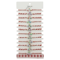 Bratara Martisor pentru Dama, Jolie, Model 3 Stele, Set 12 bucati, Pandativ Argintiu din Inox cu Elemente Multicolore, Snur Alb/Rosu