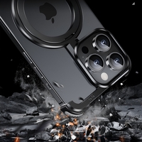 Husa MagSafe Metalica Compatibila cu iPhone 15 Pro, Vafy, Clear Case, Aliaj de Aluminiu, cu Magnet, fara Rama, Antisoc, Antizgariere, Incarcare Wireless, Negru Metalizat