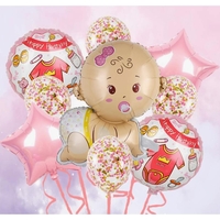 Balon din Folie Metalizata, Vafy, Mini Figurina, Model Bebelus Fetita, Tematica Gender Reveal, 45x25 cm, Ambalaj Individual, Pai Inclus, Umflare cu Aer sau Heliu, Multicolor