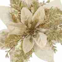 Set 10 ornamente pentru bradul de Craciun, stea Poinsettia, 13cm, auriu crem