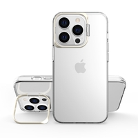 Husa de protectie pentru iPhone 14 Pro Max, cu suport metalic pentru camera, Bracket Series, Vafy, Protectie Antisoc, PC mat, silicon moale pe margini, Transparent