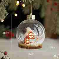 Glob pentru Bradul de Craciun LED, Flippy, Model B, Glob Transparent cu Figurina Casa si Ren iluminat LED, Diametrul 10 cm, Baza Solida, Transparent