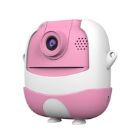 Camera Instantanee pentru Copii, Flippy, cu Functie de Printare, Cablu USB-C, Bluetooth, Compatibil iOS/Android, Camera Frontala + Selfie, Model Iepure, Snur Inclus, Roz