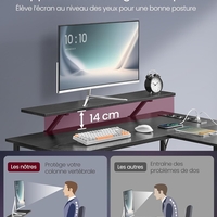 VASAGLE Birou in forma de L, suport monitor, raft si 2 sertare, 4 prize si 2 USB, 120x150x76 cm, negru