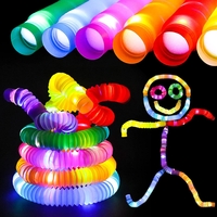 Set 6 Tuburi Antistres, Flippy, cu Lumina LED, Fidget Pop Tube, multicolor