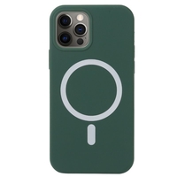 Husa MagSafe liquid large hole magnetic shell pentru Apple iPhone 14, Full Cover, Liquid Silicone, Magnetica, Incarcare Wireless, Vafy, Verde