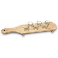 Pahare Shot din Sticla, Flippy, Set 6 pahare pentru Shot cu Suport din Lemn, Design Rustic, 41 x 8.5 x 6 cm, Model 2, Maro