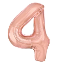 Balon din Folie Metalizata Flippy, Figurina Cifra, Tema Aniversare 100 cm, Ambalaj Individual, Pai inclus, Umflare cu Aer sau Heliu, Coral, Rose, Cifra 4