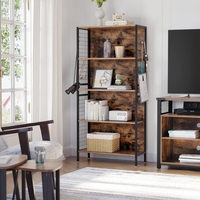 VASAGLE Biblioteca, raft cu 4 niveluri, cadru otel si polite din MDF, 74x30x155cm, maro rustic si negru