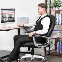 SONGMICS Scaun ergonomic de birou reglabil pe inaltime, piele ecologica, maxim 150 kg, 53x54x115 cm, negru