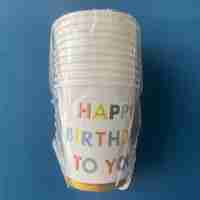 Set 10 Pahare, Flippy, Imprimeu Happy Birthday to You, din Carton, 250 ml, 7.5 x 8.5 x 5.2 cm, Multicolor