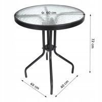 Masa pentru gradina sau balcon, cadru metalic, blat sticla, 60x70cm, negru