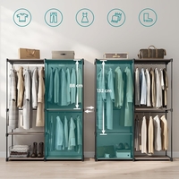 SONGMICS Dulap de haine portabil, cu 3 bare de agatat si rafturi, 138x43x182 cm, maro taupe