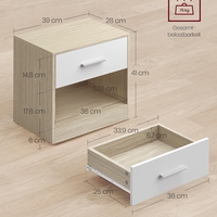 VASAGLE Set 2 noptiere 39x28x41 cm, cu sertar si compartiment deschis, PAL bej natur si alb