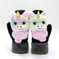 Manusi pentru Copii, Vafy, din Plus cu Umplutura de Bumbac, Protectie Termica, 24 x 20 x 3 cm, Model Unicorn 3D, Roz/Negru