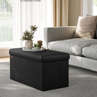SONGMICS Taburet pliabil cu sezut moale, spatiu de depozitare 89 litri, maxim 300kg, 76x38x38 cm, negru