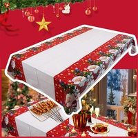 Fata de masa dreptunghiulara Flippy, PVC, 2.5 mm grosime, imprimeu Mos Craciun cu iepuras, potrivit pentru Craciun, utilizare multipla, 180 x 108 cm, alb