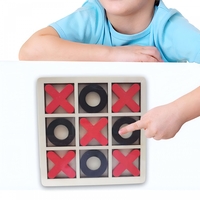 Jucarie Montessori Tic Tac Toe, Flippy, Educativa, Interactiva, din lemn, X si O, 9 Piese, 14.3x14.3 cm, Negru Rosu